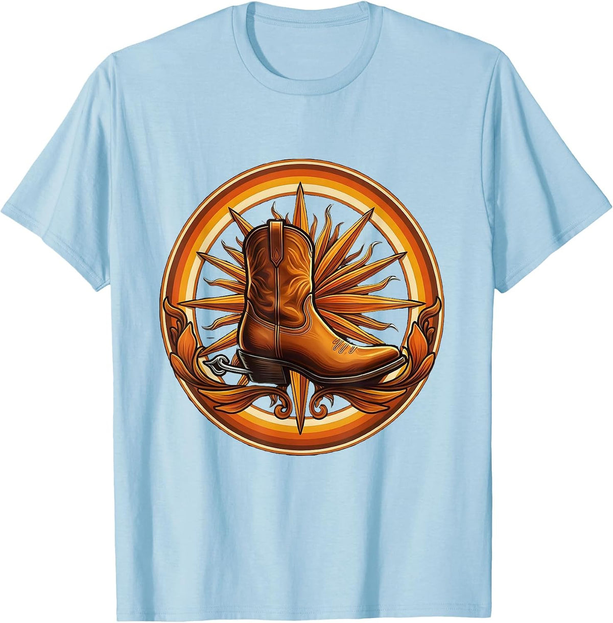 Cowgirl Boot Spur Western Graphic Tee T-Shirt - Baby Blue
