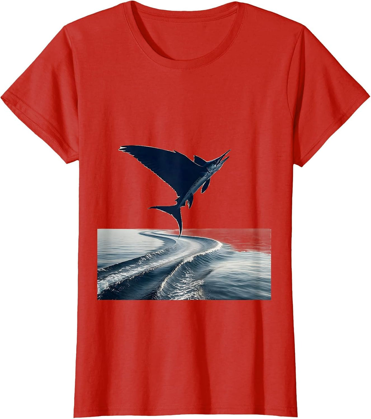 Flying Fish Leaping Over Cruise Ship Wake T-Shirt - Red
