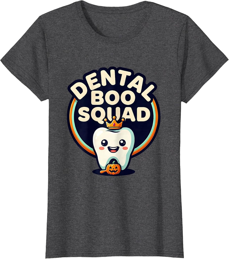 Women's Dental Boo Squad Cute Kawaii Halloween Dental Team T-Shirt - Dark Heather Grey