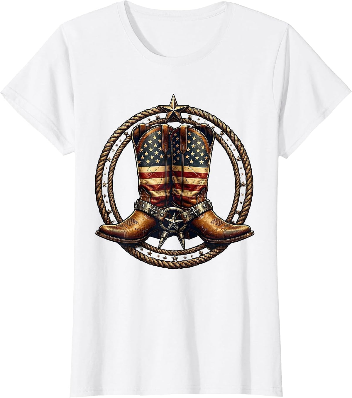 Crossed Cowboy Boots with Spurs Western Design T-Shirt - White