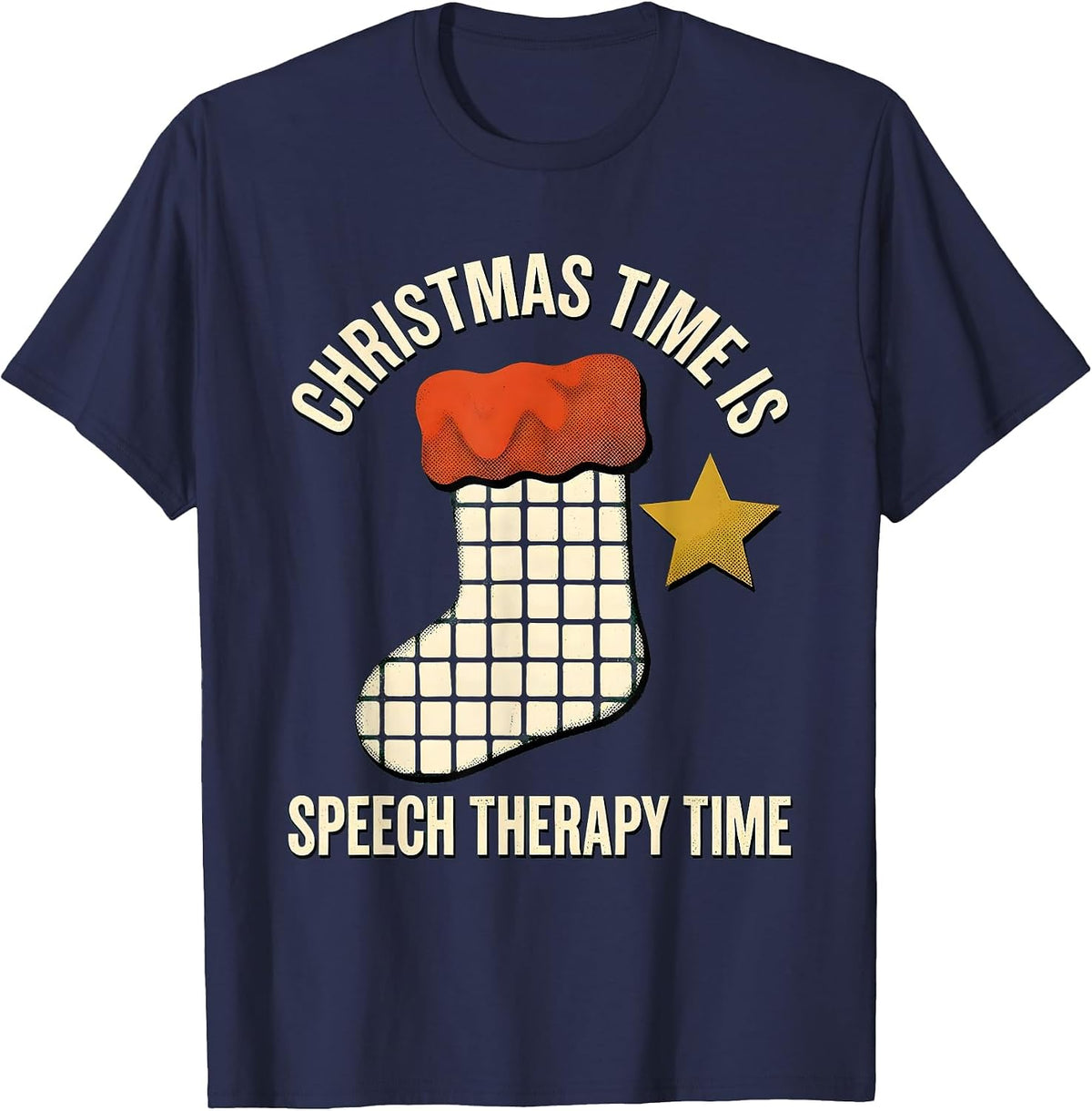 Christmas Time Is Speech Therapy Time Funny SLP Holiday T-Shirt - Navy Blue