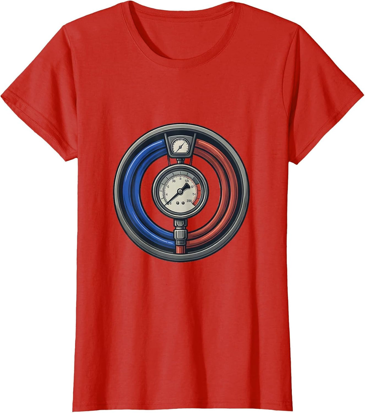 Women's HVAC Charging Badge Distressed Tech Humor T-Shirt - Red