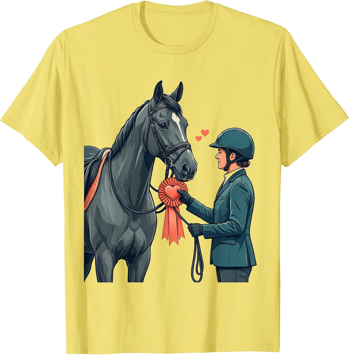 Men's Heart Horse Rosette Flat Vector Equestrian Valentines Day T-Shirt - Lemon Yellow