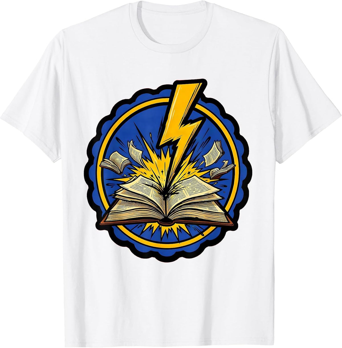 Men's Lightning Bolt Strikes Open Book Graphic Tee T-Shirt - White