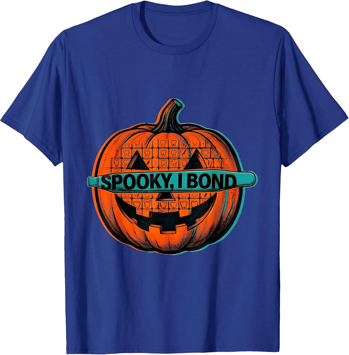 Men's Spooky, I Bond Risograph Dental Hygienist Halloween Humor T-Shirt - Royal Blue