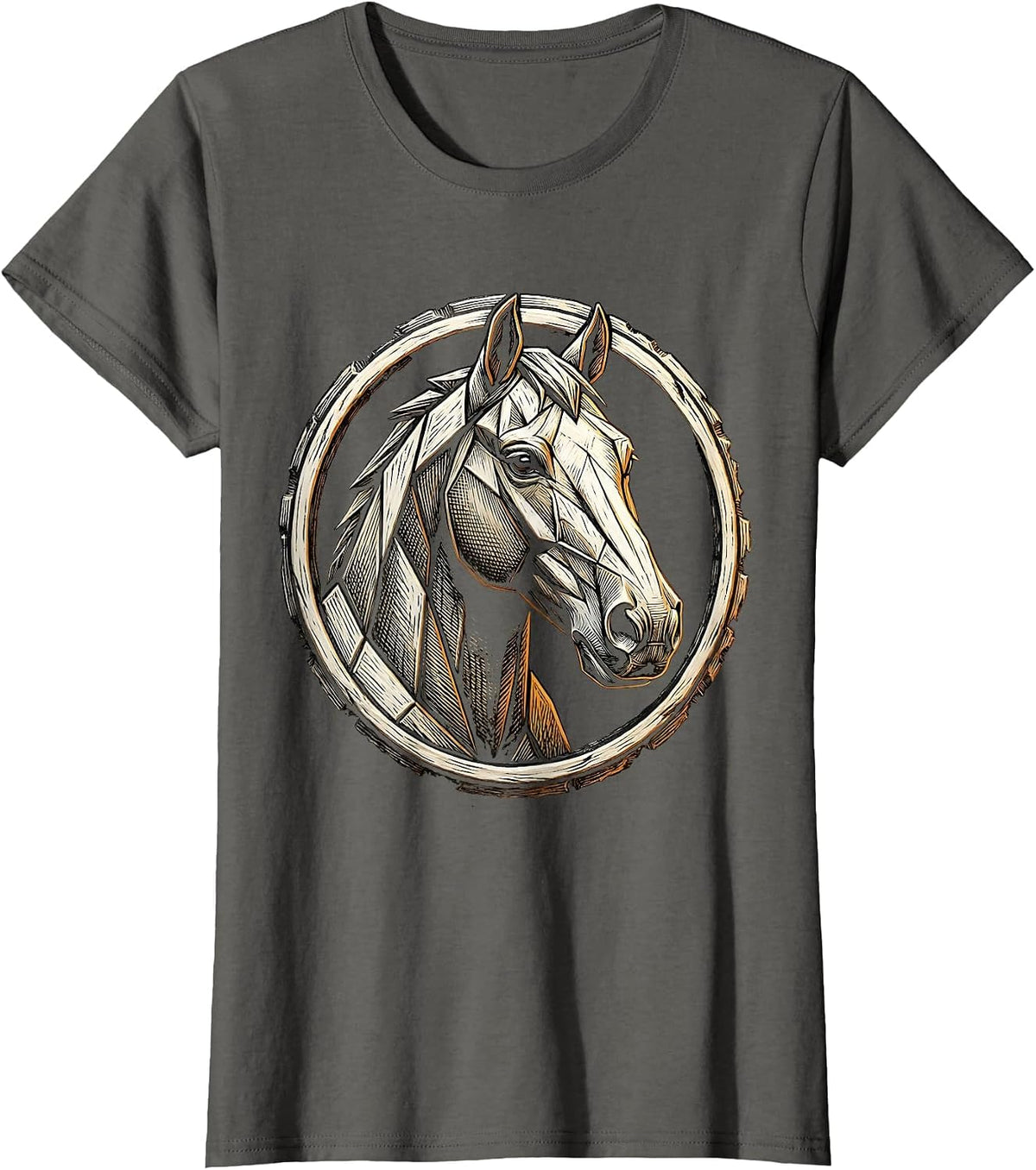 Women's Geometric Low-Poly Horse Head Art Design T-Shirt - Asphalt Grey