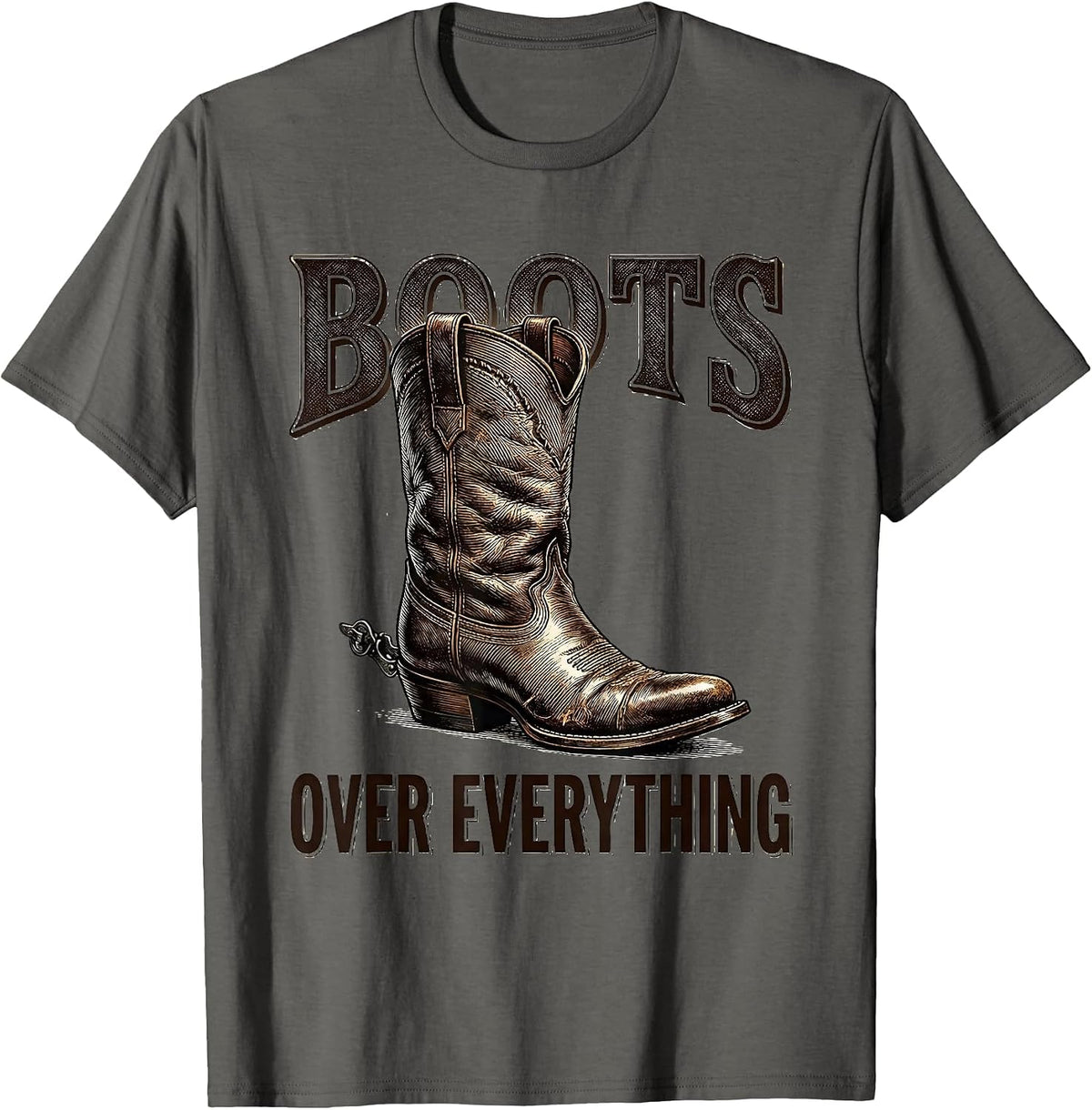 Boots Over Everything Bold Statement Design T-Shirt - Asphalt Grey