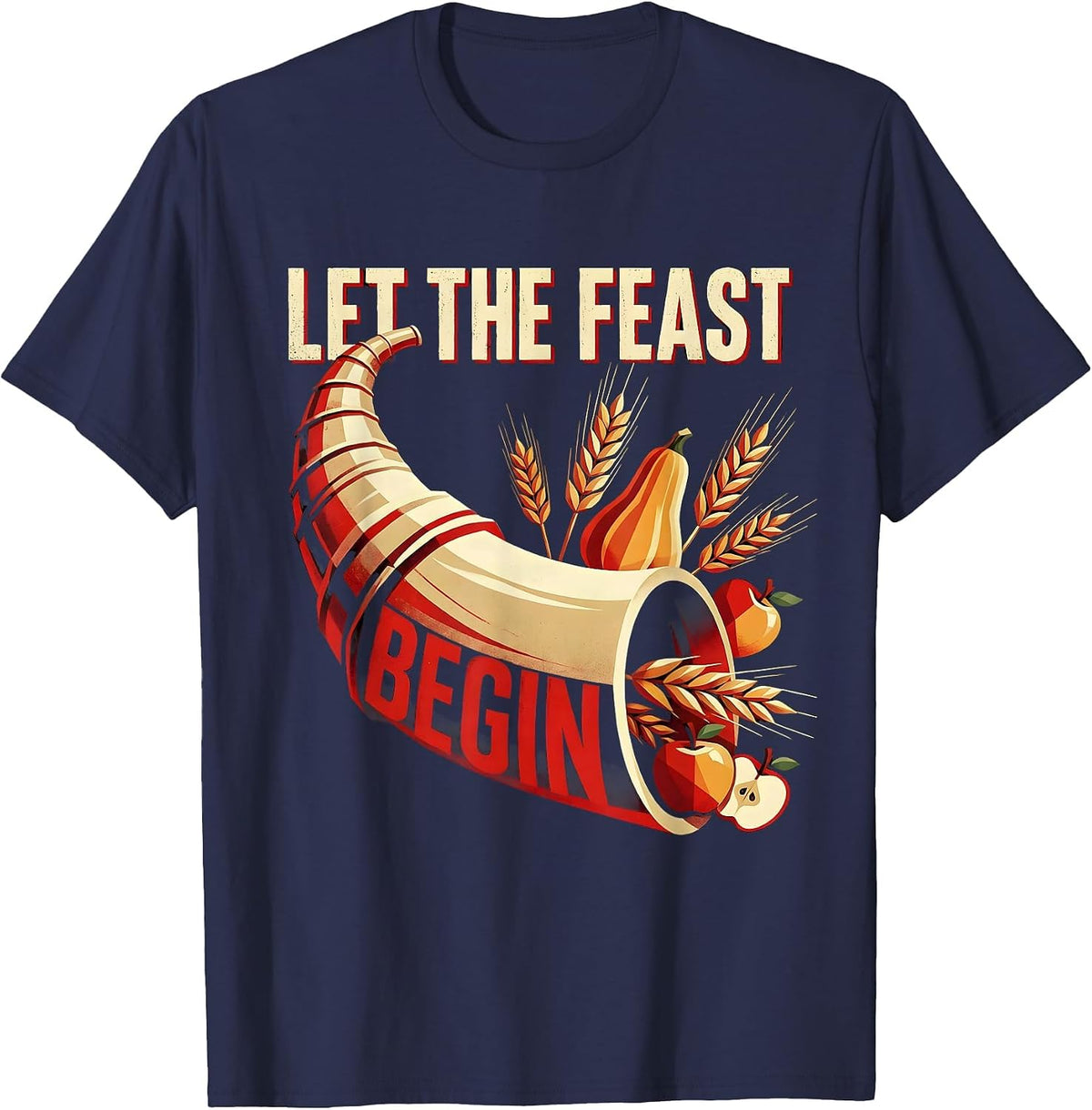 Men's Let the Feast Begin Thanksgiving Design T-Shirt - Navy Blue