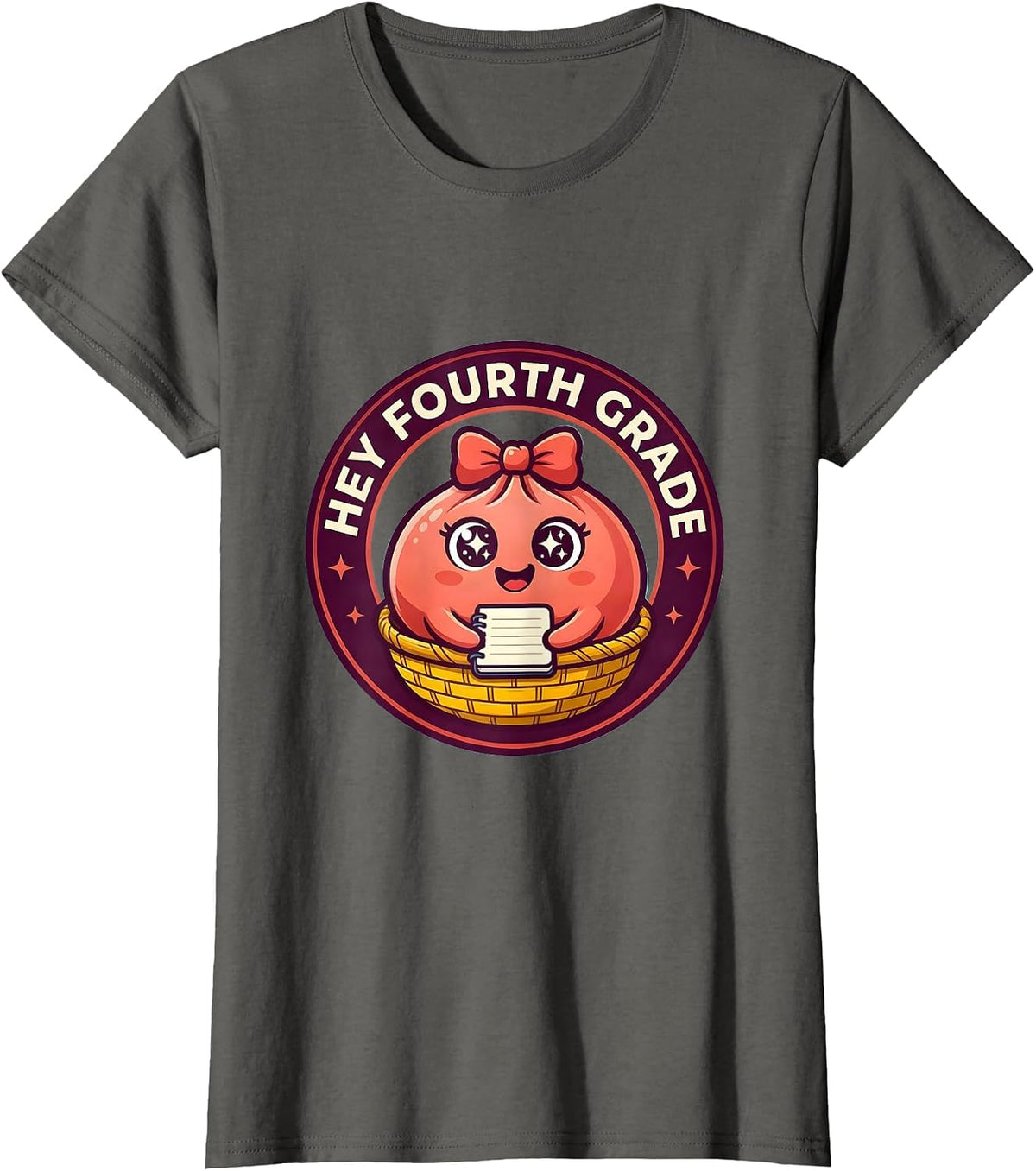Women's Hey Fourth Grade Cute Dumpling Kawaii Back to School Girl T-Shirt - Asphalt Grey