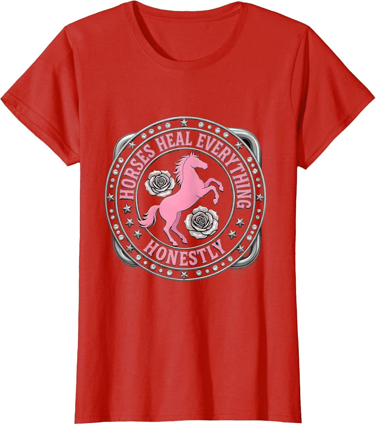 Horses Heal Everything Honestly Equestrian Design T-Shirt - Red