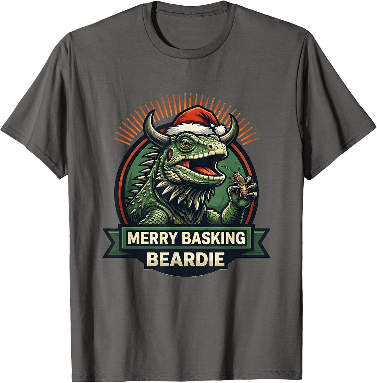 Merry Basking, Beardie Whimsical Holiday Dragon Pet Lover T-Shirt - Asphalt Grey