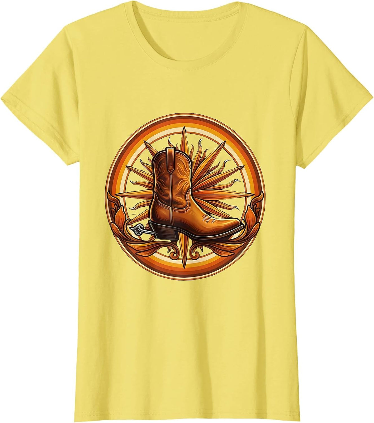 Cowgirl Boot Spur Western Graphic Tee T-Shirt - Lemon Yellow