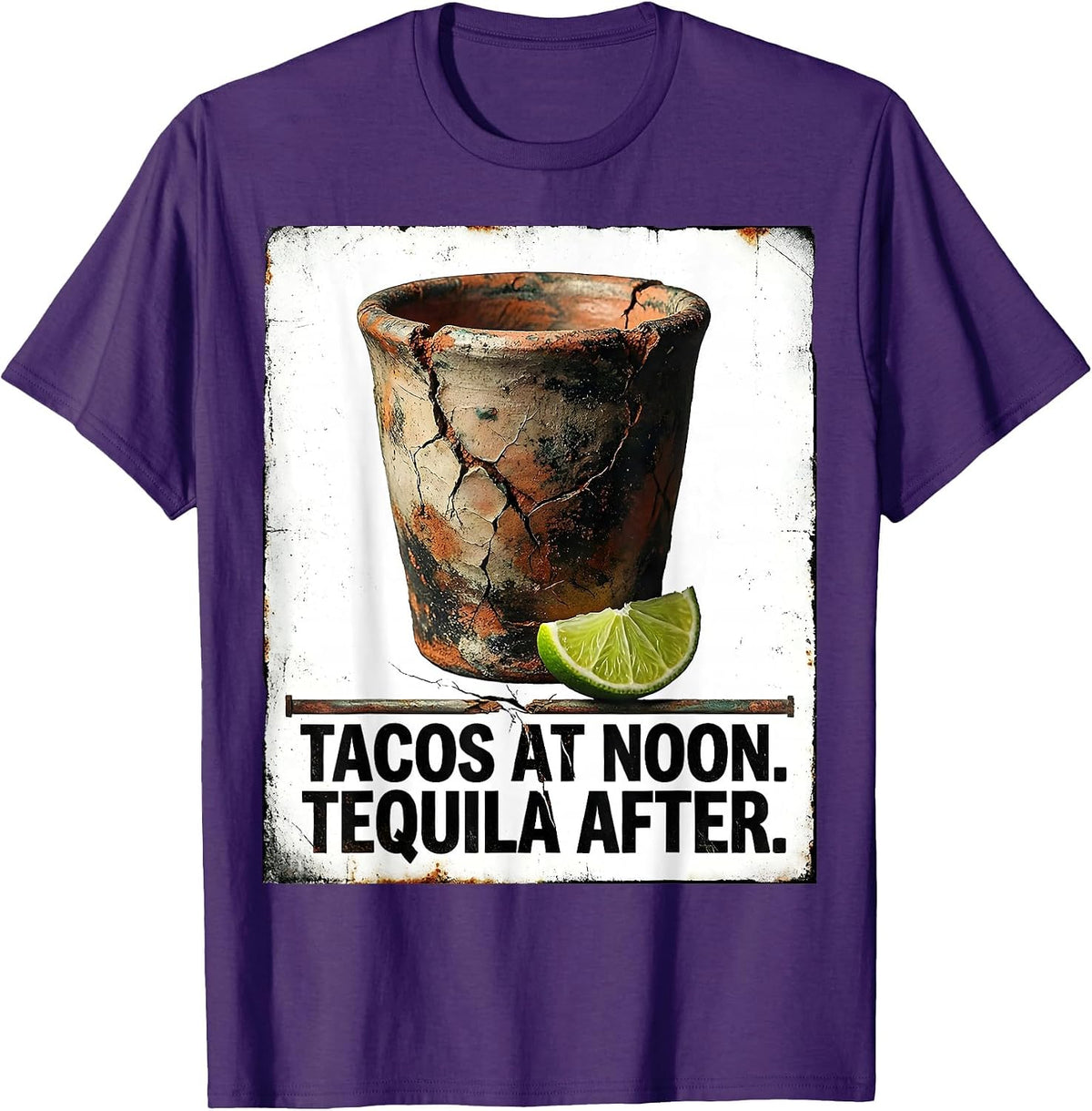 Tacos At Noon Tequila After Distressed Cinco De Mayo Party T-Shirt - Purple