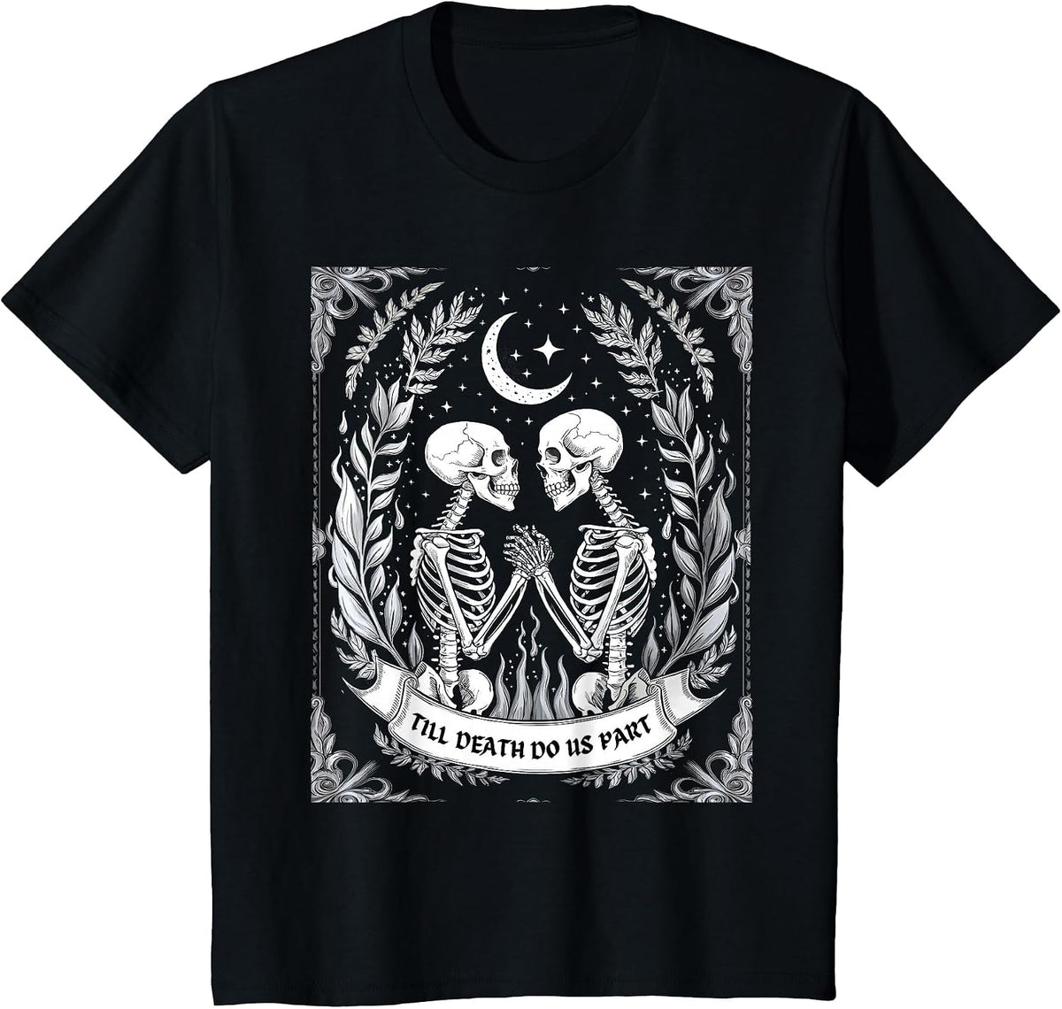 Till Death Do Us Part Spooky Season Happy Halloween Skeleton T-Shirt - Black