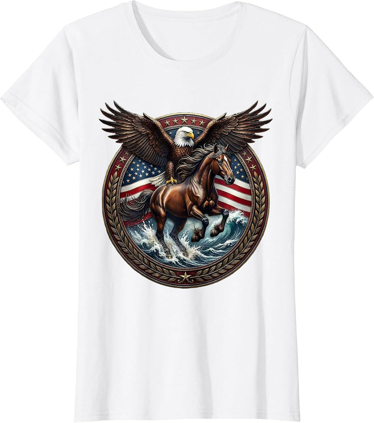 Wild Horse Galloping Through Ocean Surf T-Shirt - White