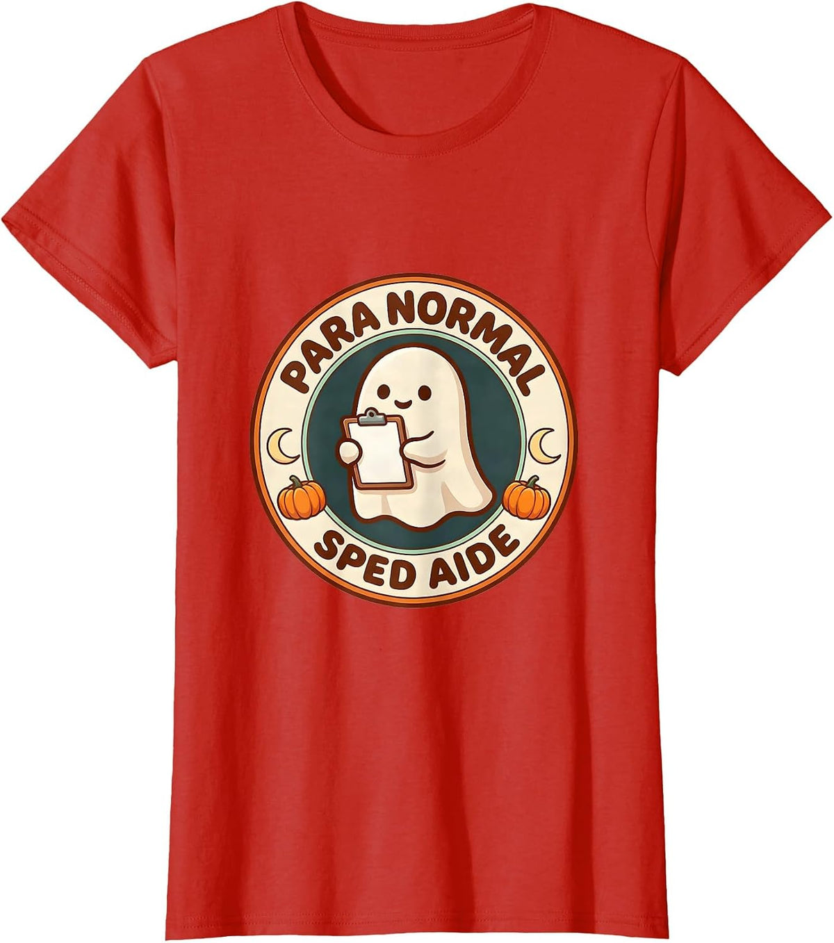 Women's Para Normal SPED Aide Cute Kawaii Ghost Halloween T-Shirt - Red