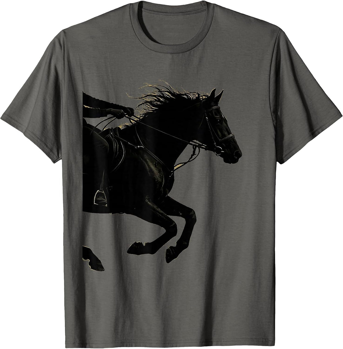 Galloping Horse Reins Grip Equestrian Illustration T-Shirt - Asphalt Grey