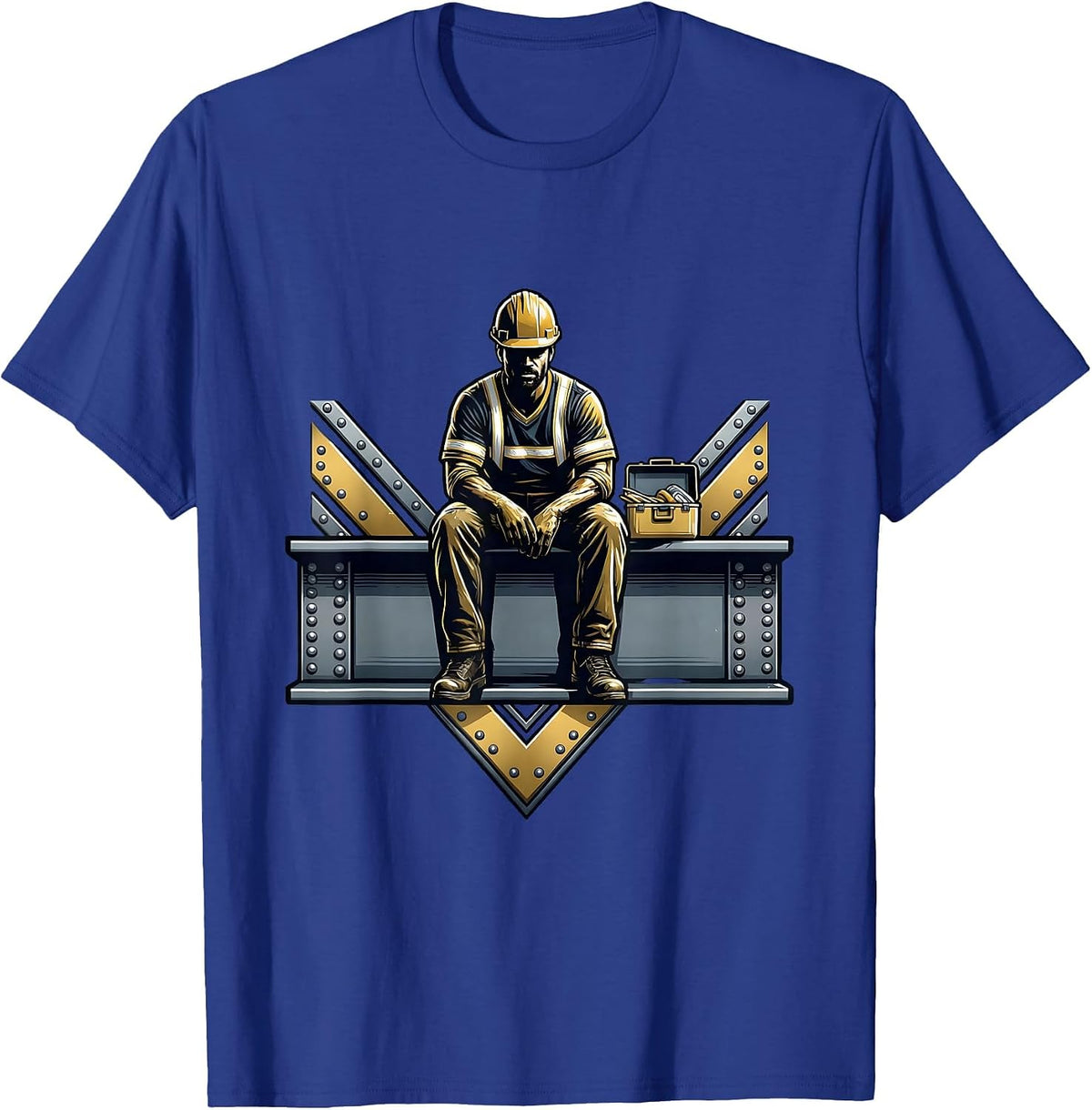 Construction Worker Lunch on Steel Beam Graphic T-Shirt - Royal Blue