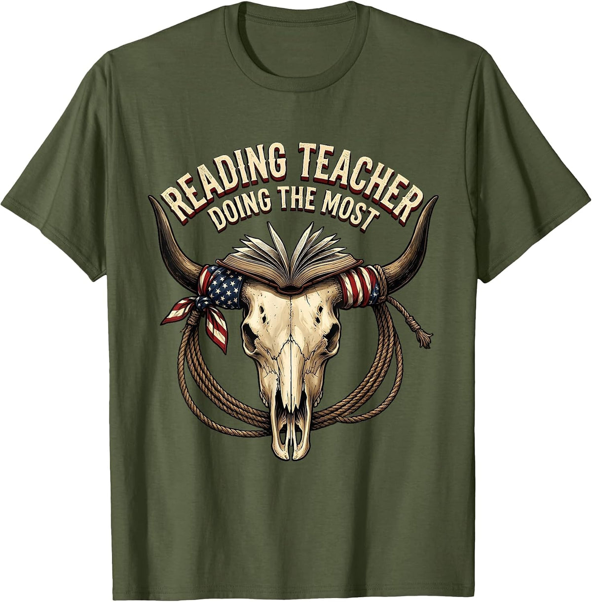 Reading Teacher Doing The Most Educator Design T-Shirt - Olive Green