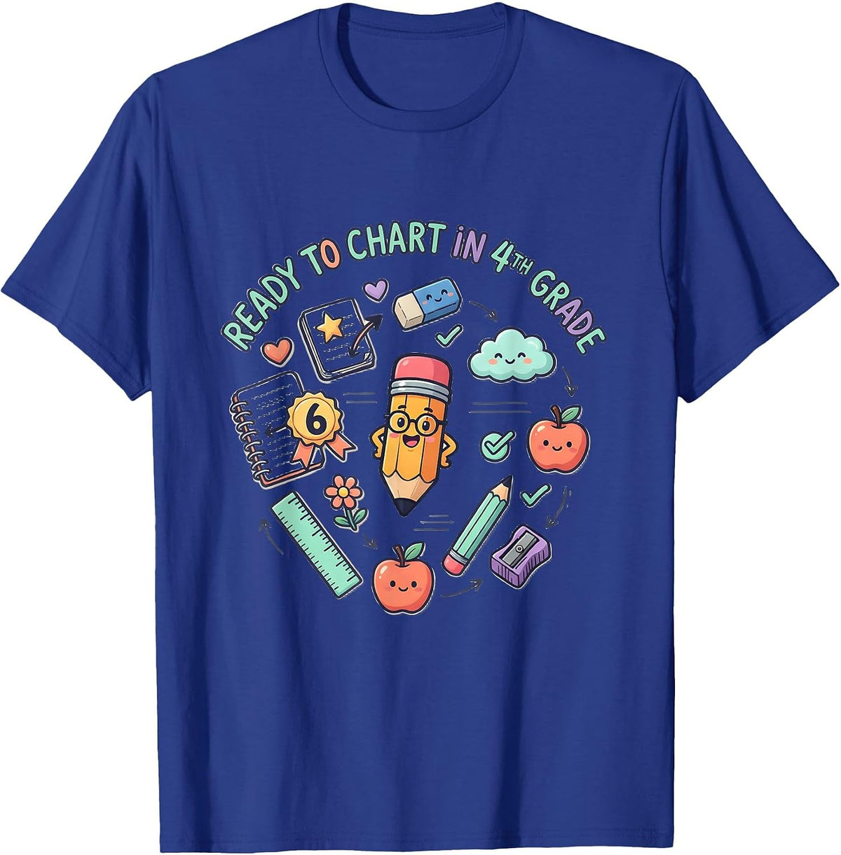Ready to Chart in 4th Grade Cute Kawaii Stationery Doodle T-Shirt - Royal Blue