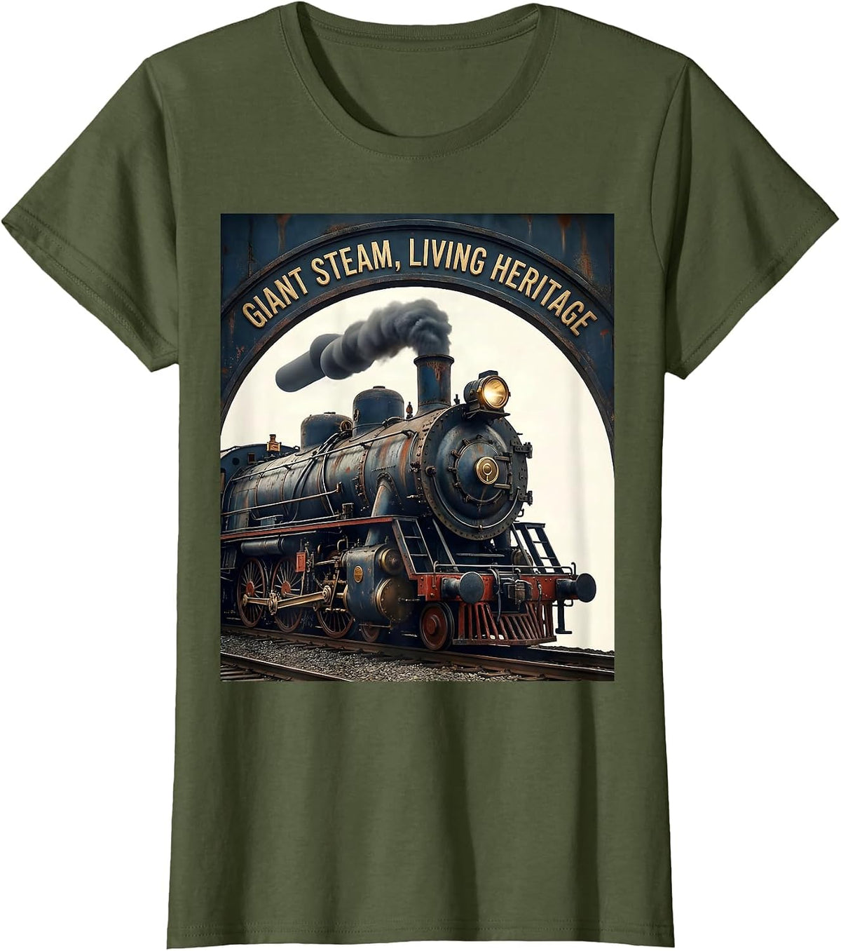 Women's Giant Steam Living Heritage Distressed Big Boy 4014 Train T-Shirt - Olive Green