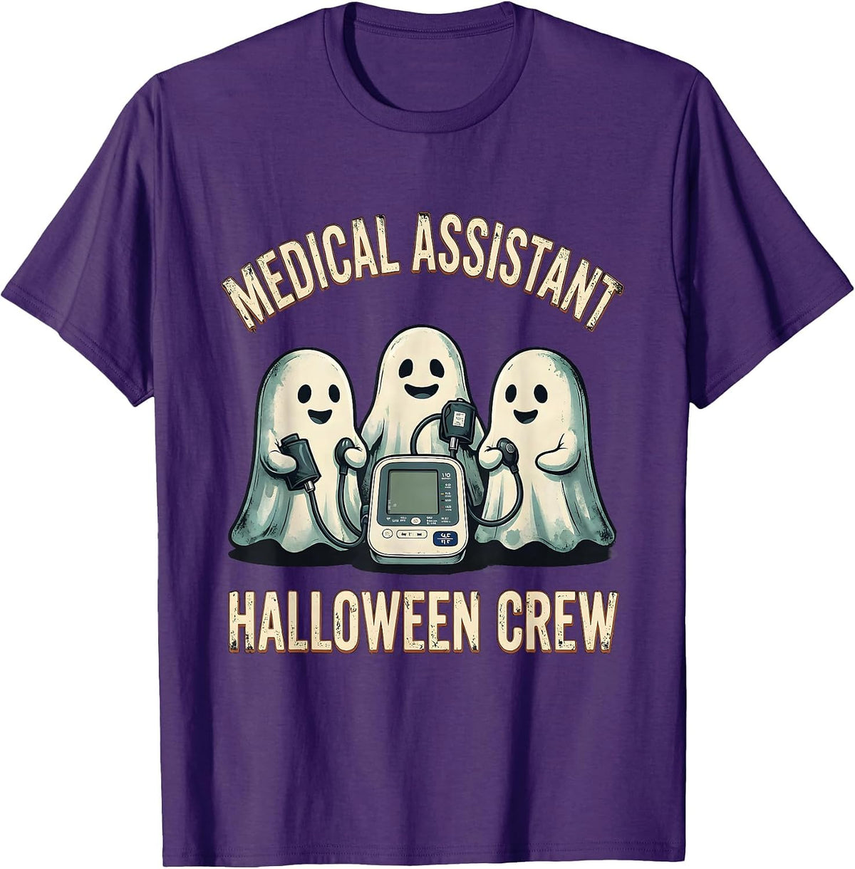 Medical Assistant Halloween Crew Distressed Ghost Medical T-Shirt - Purple