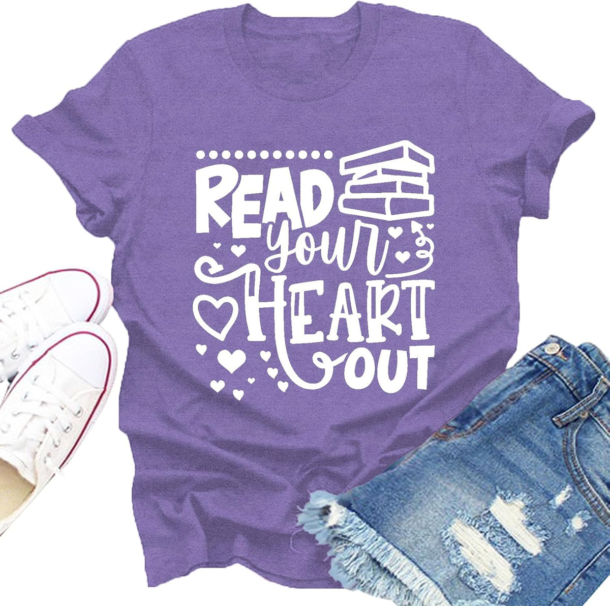 Read Shirts for Women Read Your Heart Out Tees Reading Tops - Purple