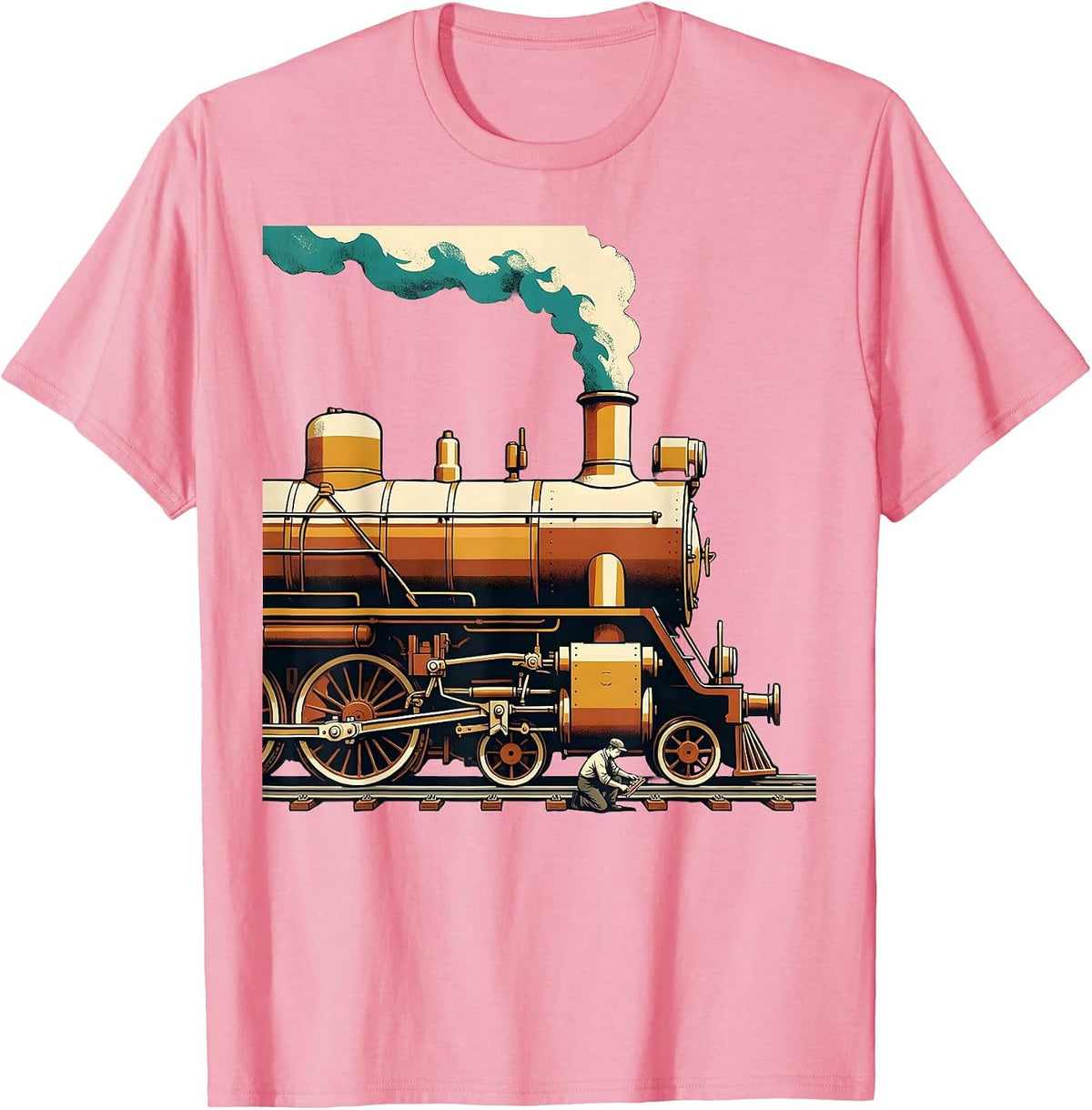 Men's Oversized Steam Locomotive Model Railroad Hobbyist Humor T-Shirt - Pink