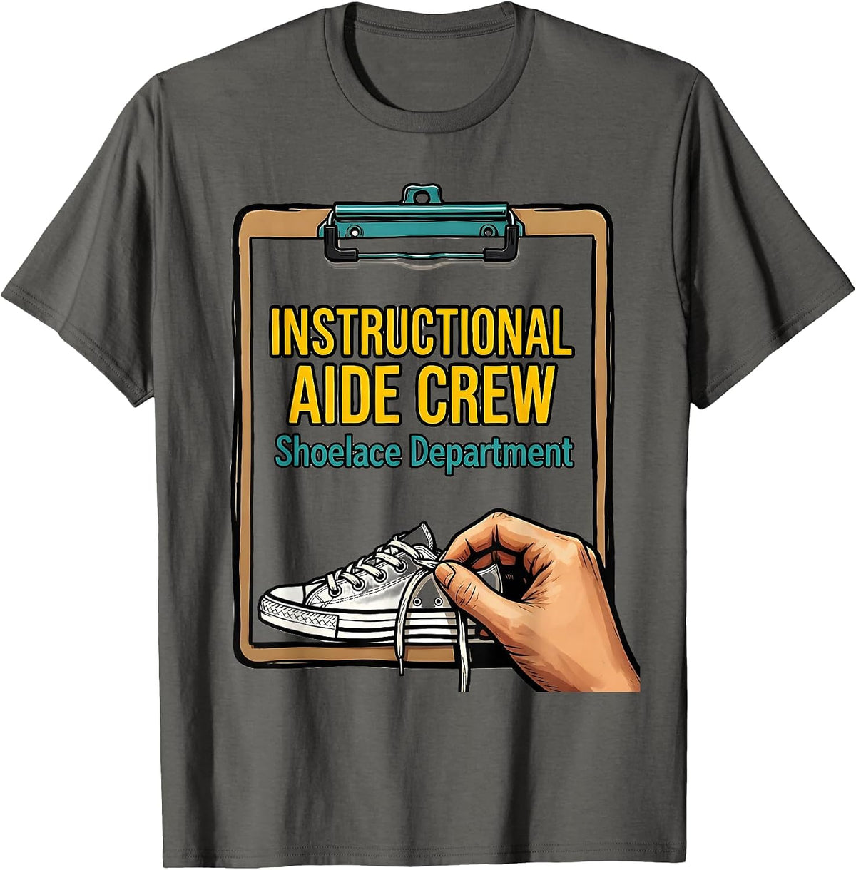Instructional Aide Crew Shoelace Department School Staff T-Shirt - Asphalt Grey