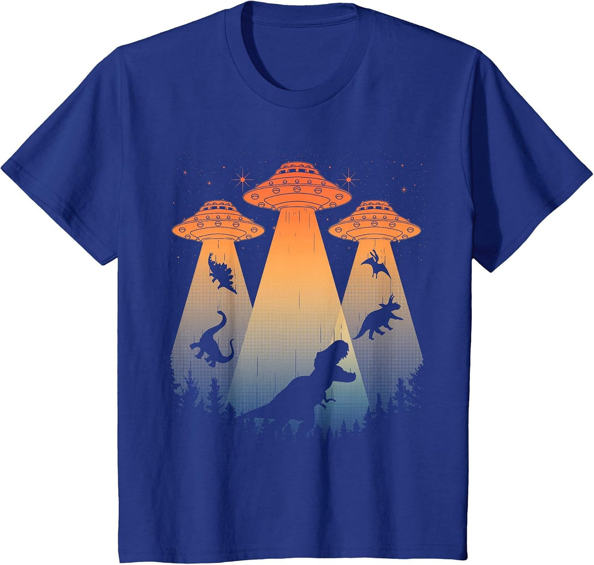 Cool Dinosaur Art for Men Women UFO Alien Abduction Dinosaur T-Shirt - Royal Blue