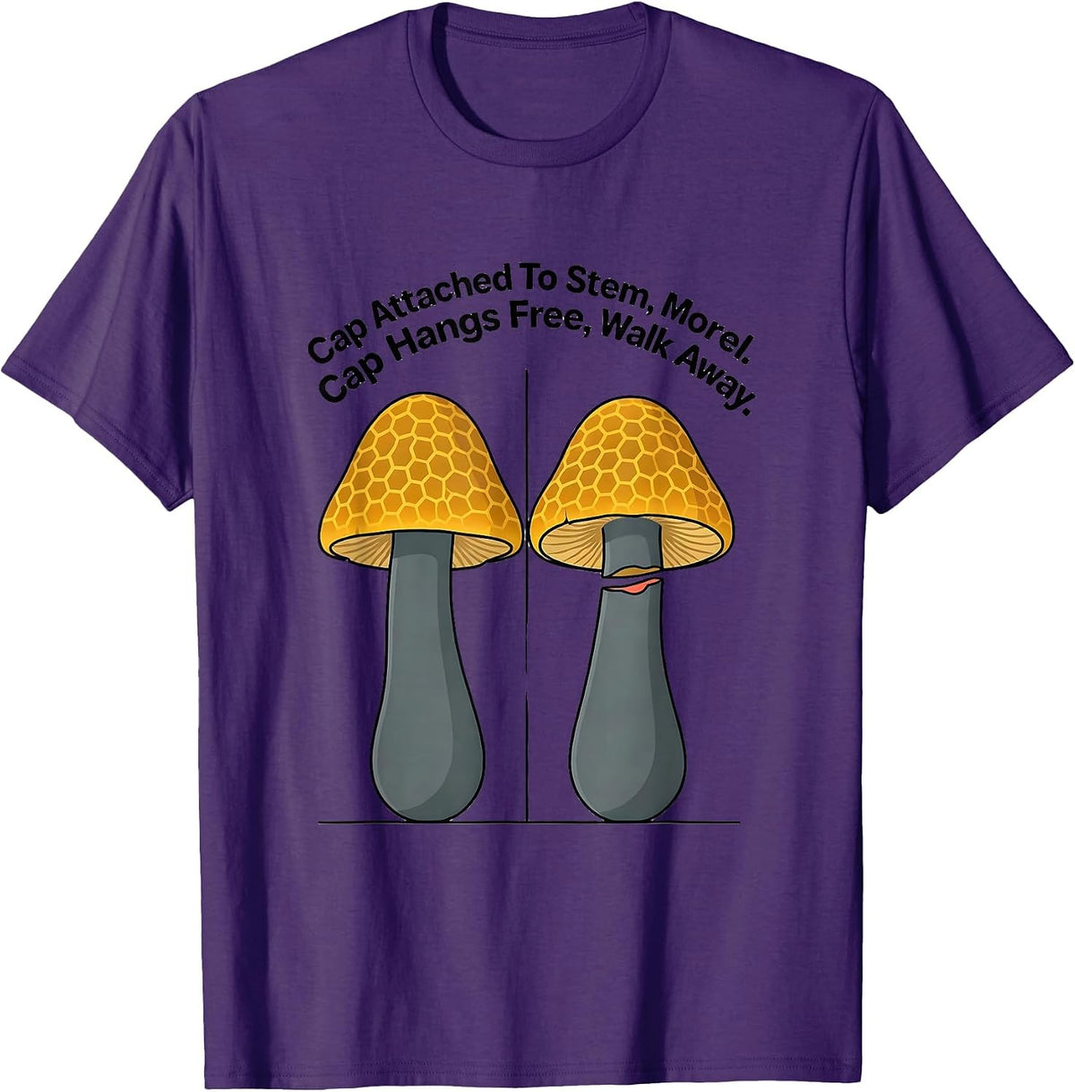 Men's Cap Attached To Stem, Morel. Cap Hangs Free, Walk Away. T-Shirt - Purple