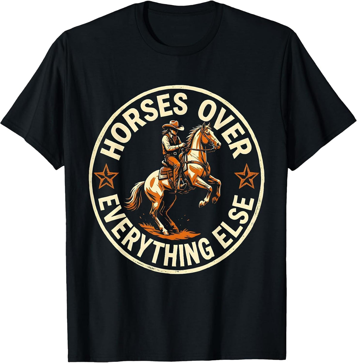 Men's Horses Over Everything Cowgirl Graphic Design T-Shirt - Black