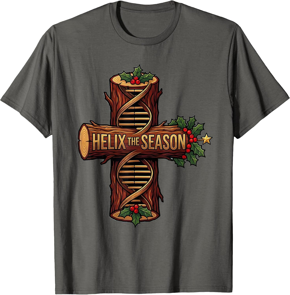 Men's Helix the Season Science Teacher DNA Helix Christmas Humor T-Shirt - Asphalt Grey
