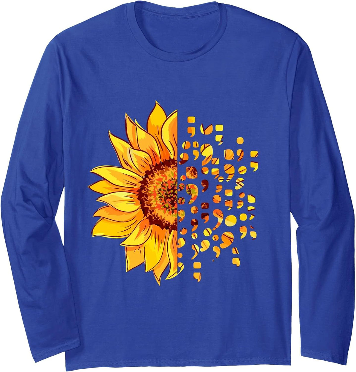 Suicide Awareness Semicolon Depression Mental Health Long Sleeve T-Shirt - Adult Unisex Royal Blue