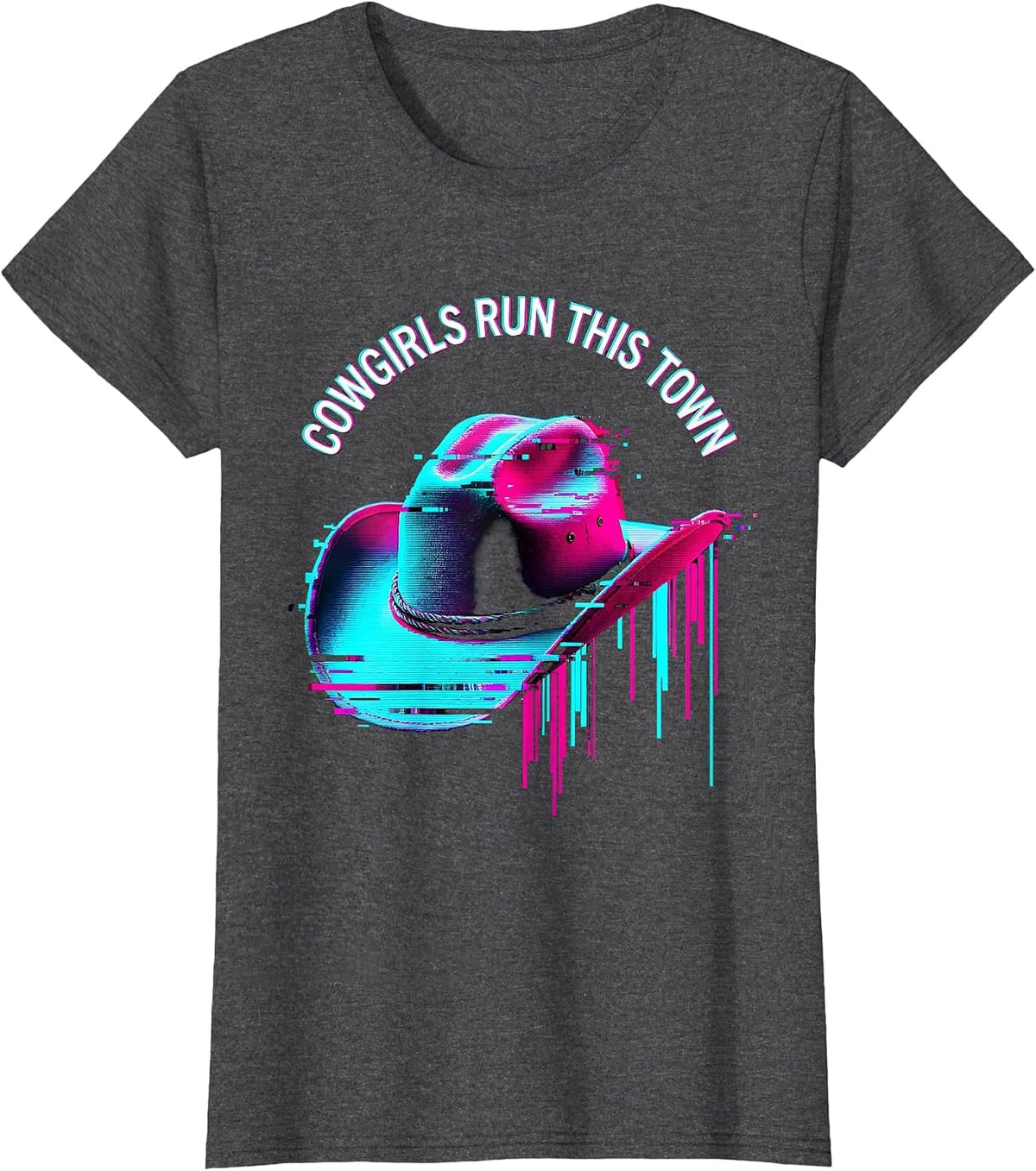 Women's Cowgirls Run This Town Western Girl Design T-Shirt - Dark Heather Grey