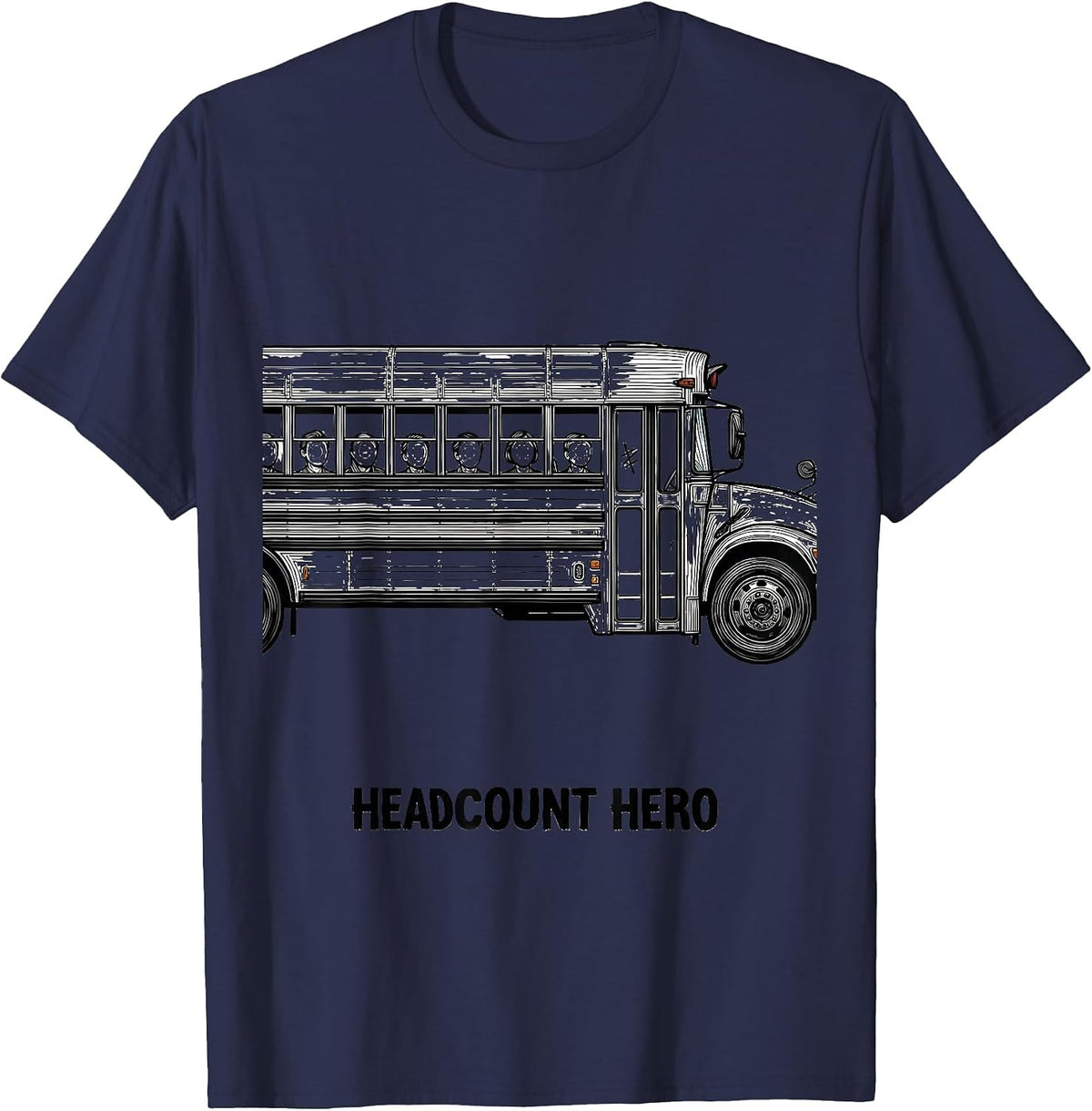 Headcount Hero Playful School Bus Teacher Field Trip Humor T-Shirt - Navy Blue
