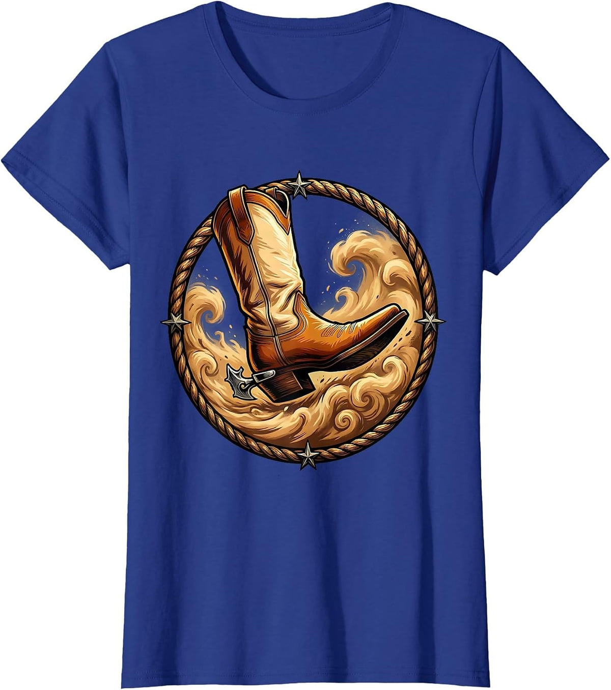 Women's Spurred Boot Kicking Dust Cowboy Western Design T-Shirt - Royal Blue