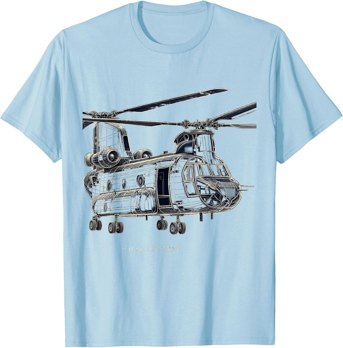 Men's CH-54 Skycrane Military Helicopter Veteran Tribute Aviation T-Shirt - Baby Blue
