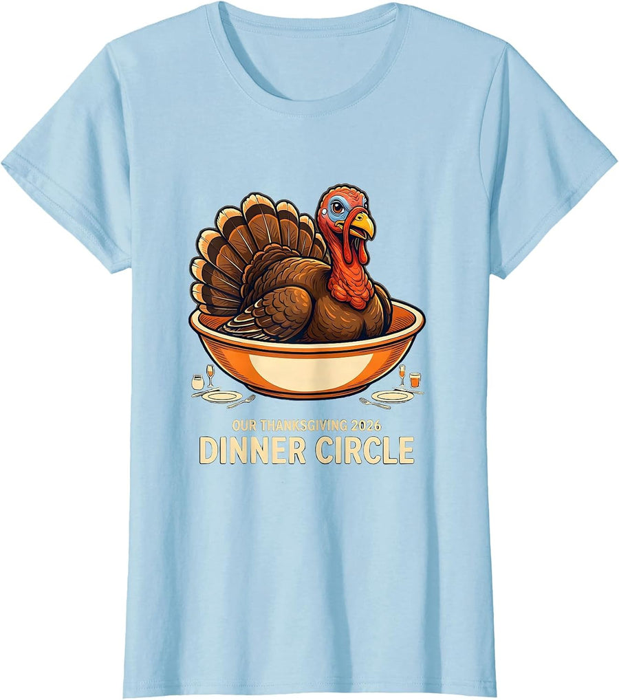 Women's Our Thanksgiving 2026 Dinner Circle Family Crew Funny T-Shirt - Baby Blue