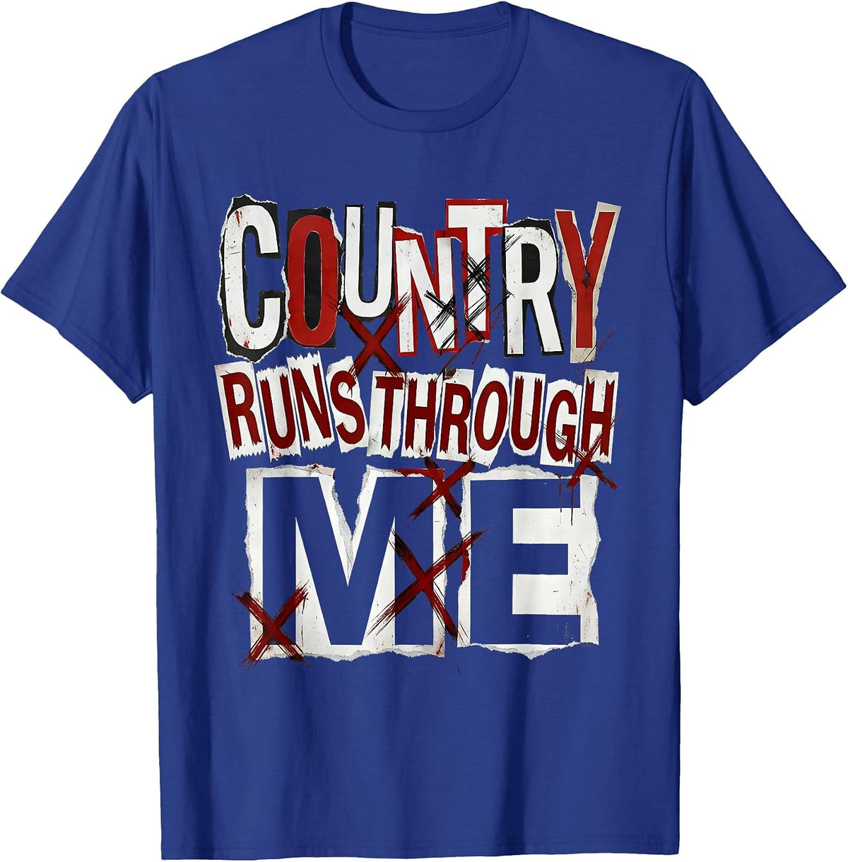Men's Country Runs Through Me Cowgirl Design T-Shirt - Royal Blue
