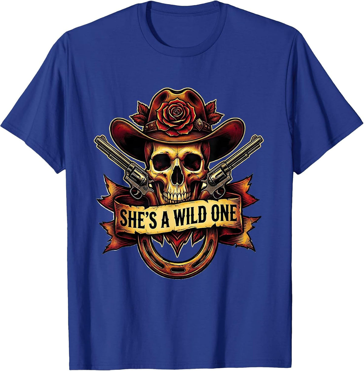She's a Wild One Cowboy Western Design T-Shirt - Royal Blue