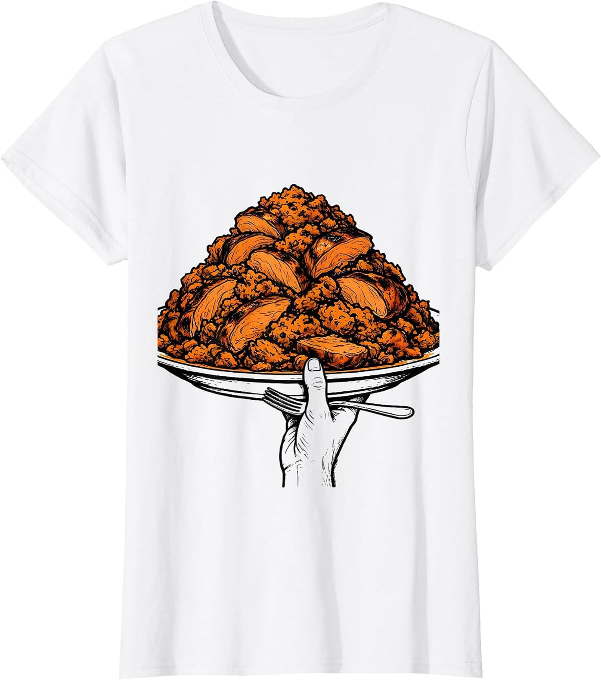 Women's Oversized Turkey Plate Funny Family Thanksgiving Humor T-Shirt - White