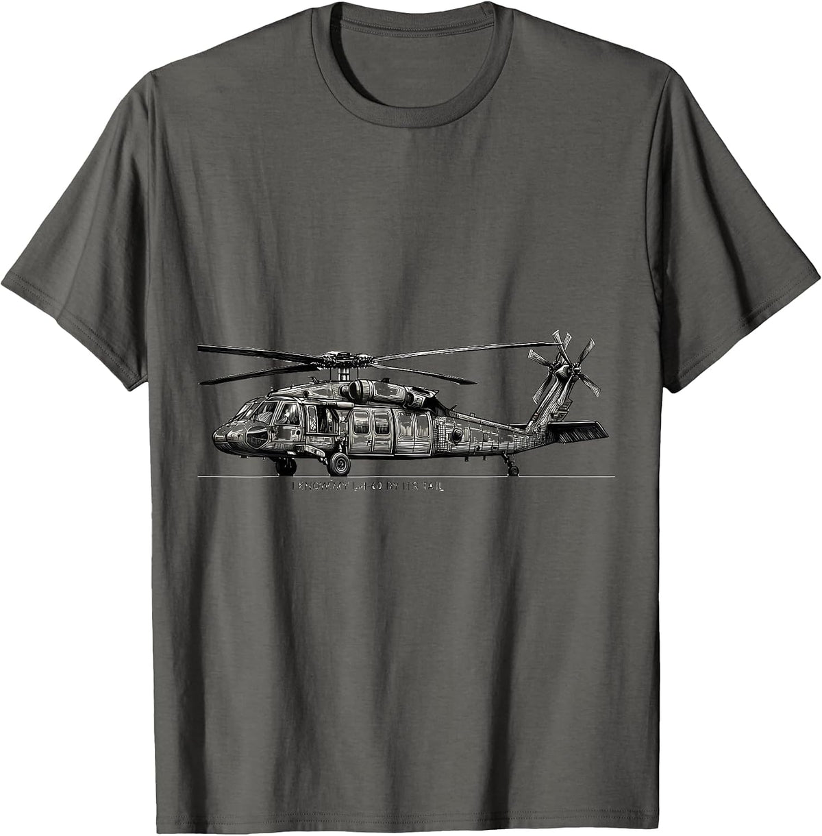 I Know My UH-60 By Its Tail Military Helicopter Pilot T-Shirt - Asphalt Grey