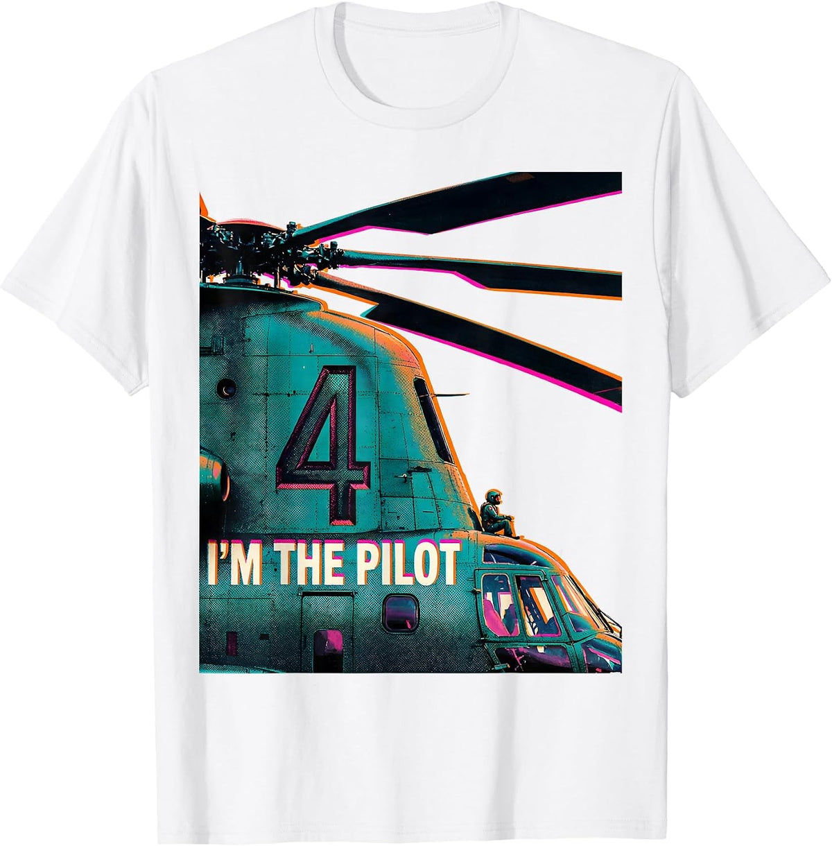 Men's I'm 4 I'm the Pilot Risograph Helicopter Birthday Boy T-Shirt - White