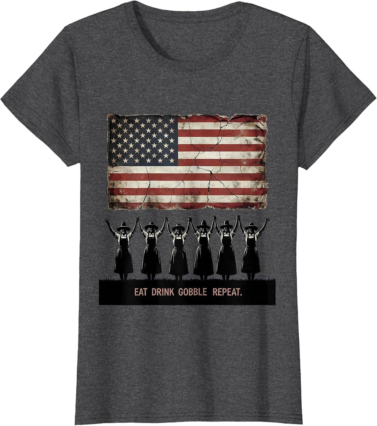 Women's Eat Drink Gobble Repeat Thanksgiving Design T-Shirt - Dark Heather Grey