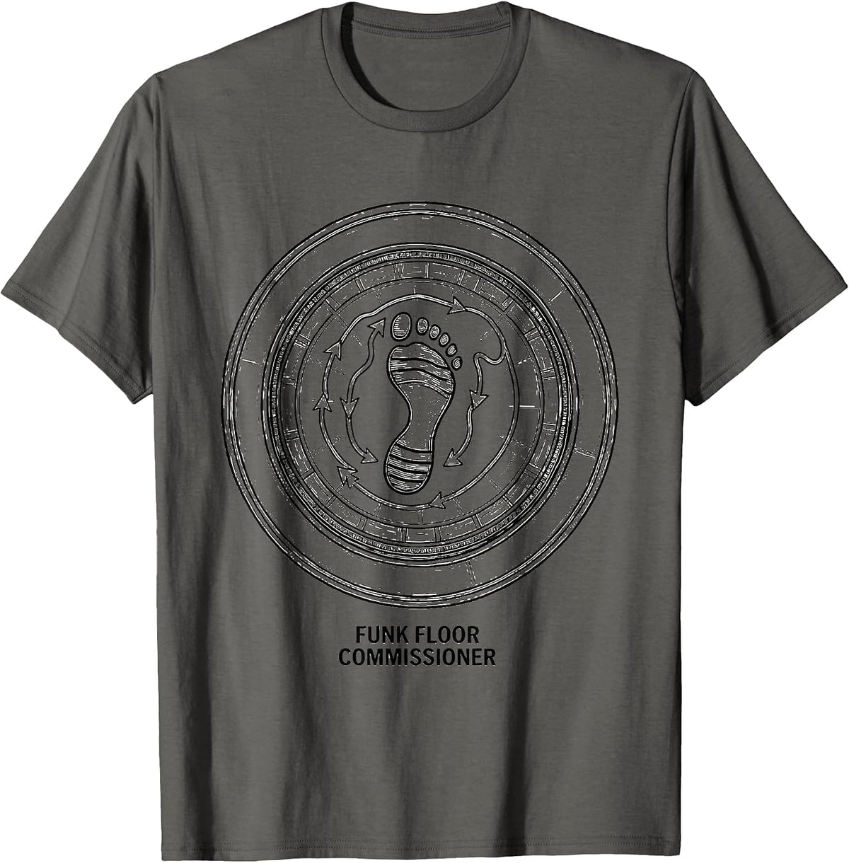 Funk Floor Commissioner Retro 70s Disco Party Humor T-Shirt - Asphalt Grey