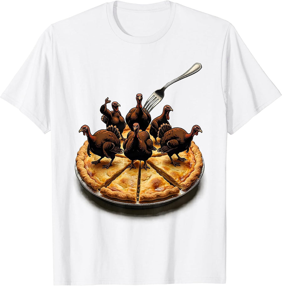 Men's Oversized Turkey Pie Funny Family Thanksgiving T-Shirt - White