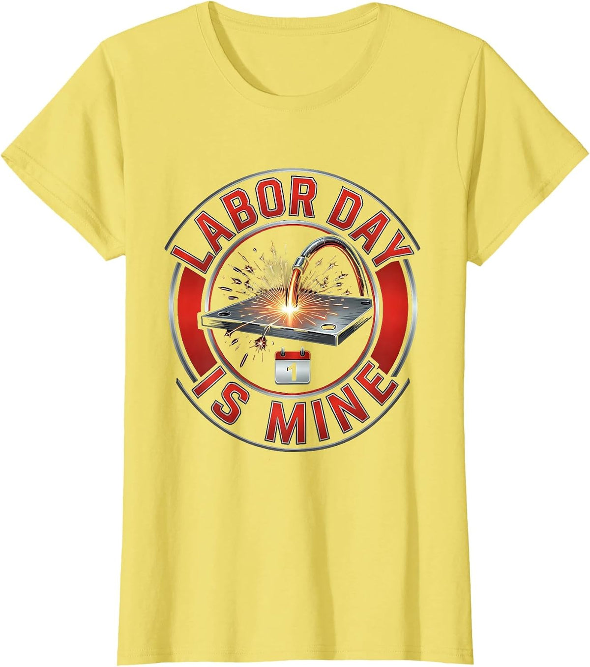 Labor Day Is Mine Tattoo Humor Blue Collar Tradesman T-Shirt - Lemon Yellow
