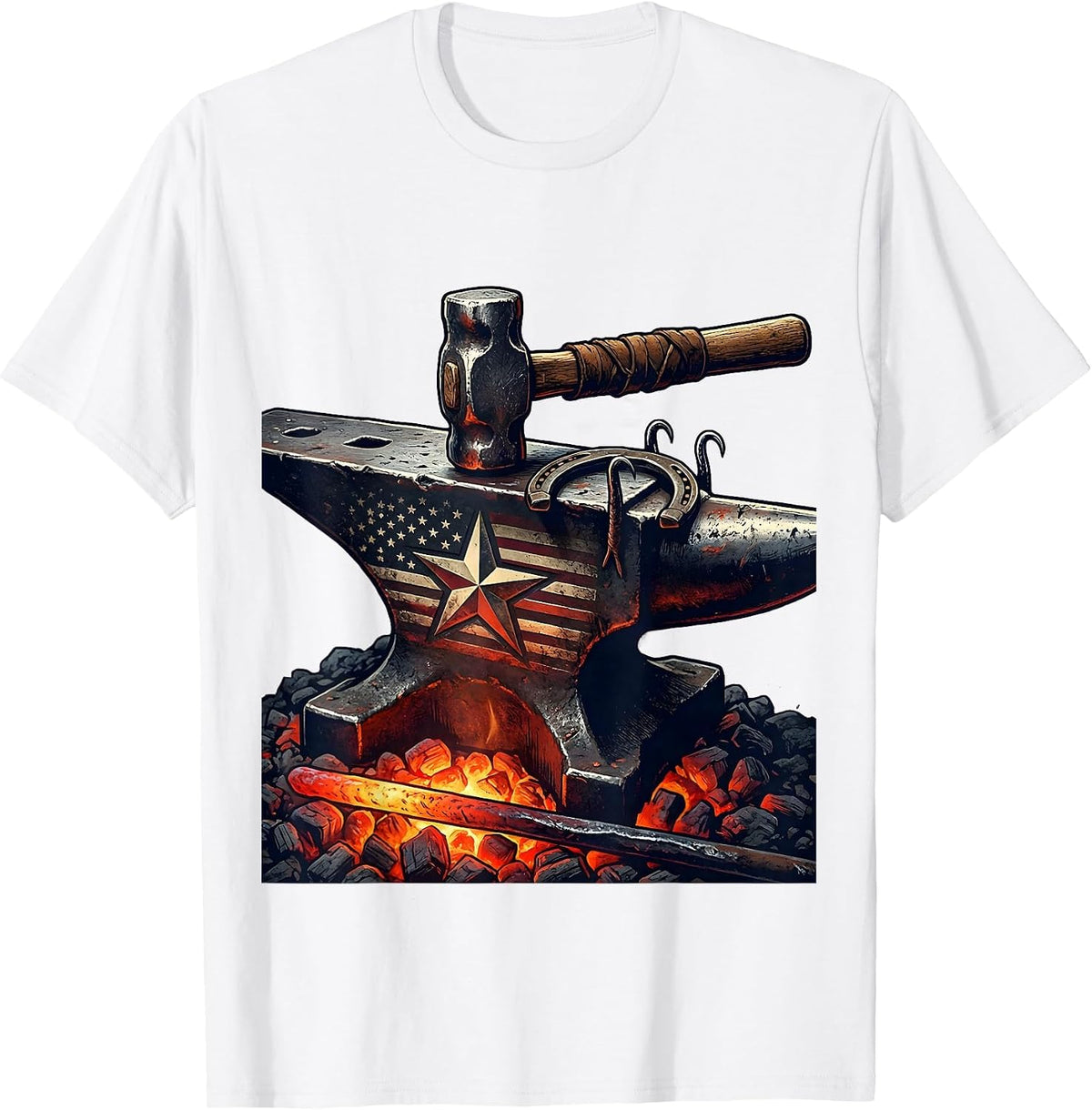 Men's Blacksmith Forge Hammer and Anvil Graphic T-Shirt - White