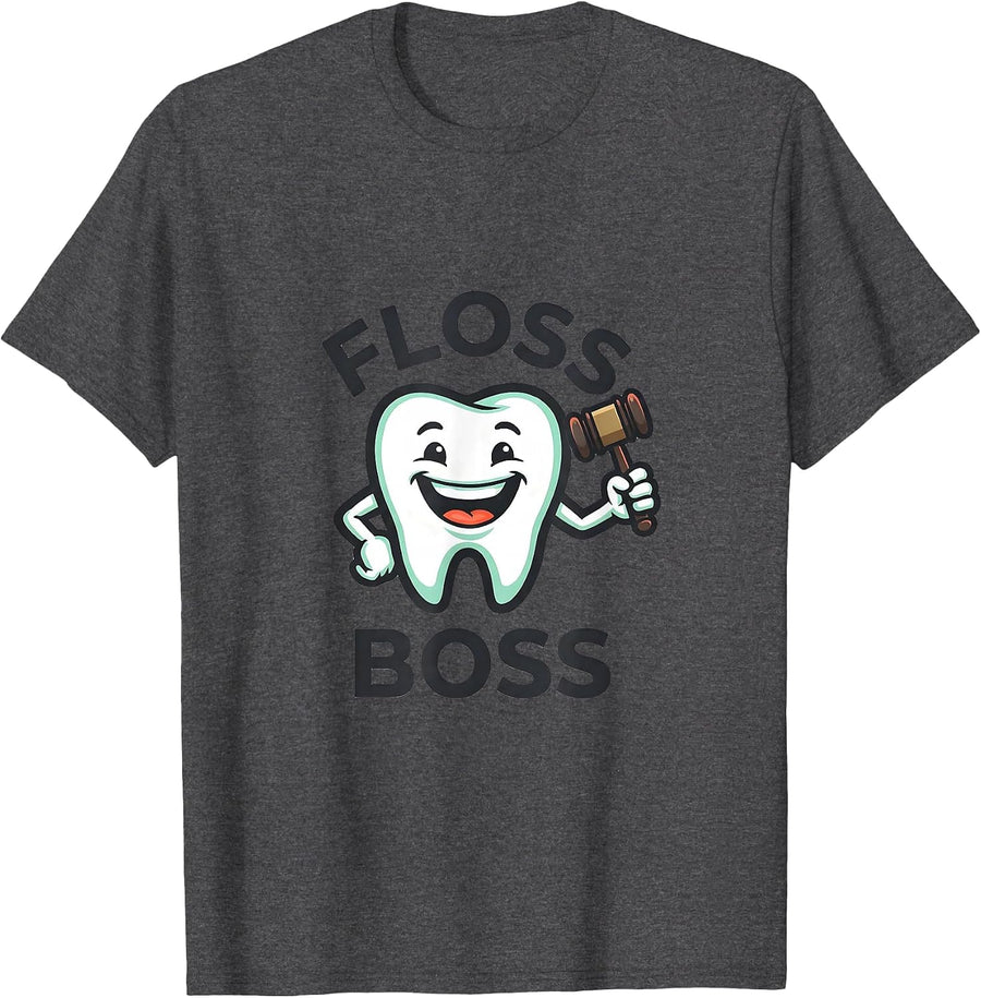 Men's Floss Boss Funny Dental Hygienist Humor Dental Assistant T-Shirt - Dark Heather Grey